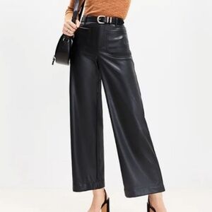 LOFT Palmer Wide Leg Crop Pants in Faux Leather Black 10P